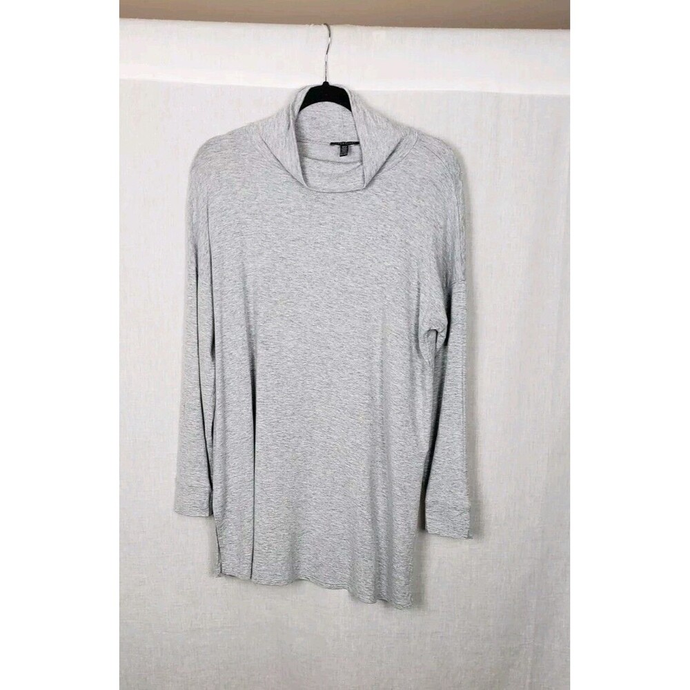 EILEEN FISHER Tunic Top PM Stretch Turtleneck Long Sleeve Slub Gray USA Work